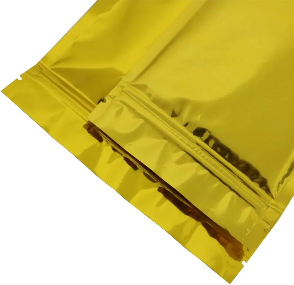 100 Double-Sided Matte Glossy Colored Flat Foil QuickQlick™ Zip Seal Sample Food Safe Packaging Powdered Storage Bags (3.5oz, Glossy Gold)