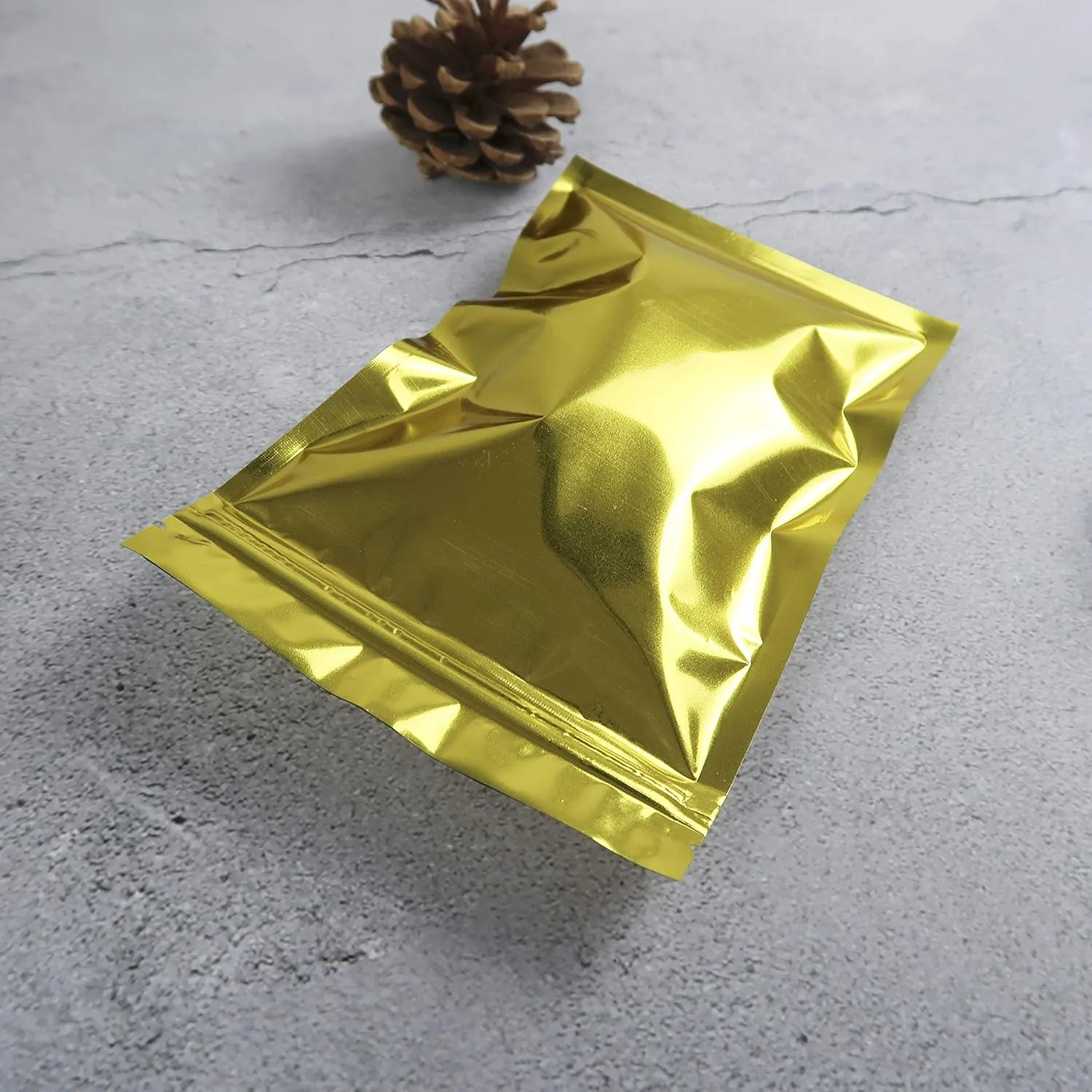 100 Double-Sided Matte Glossy Colored Flat Foil QuickQlick™ Zip Seal Sample Food Safe Packaging Powdered Storage Bags (3.5oz, Glossy Gold)