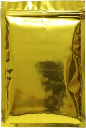100 Double-Sided Matte Glossy Colored Flat Foil QuickQlick™ Zip Seal Sample Food Safe Packaging Powdered Storage Bags (3.5oz, Glossy Gold)