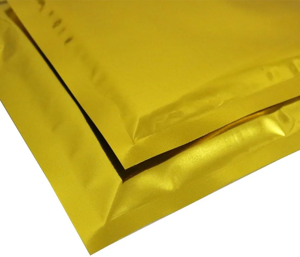 100 Double-Sided Matte Glossy Colored Flat Foil QuickQlick™ Zip Seal Sample Food Safe Packaging Powdered Storage Bags (3.5oz, Glossy Gold)