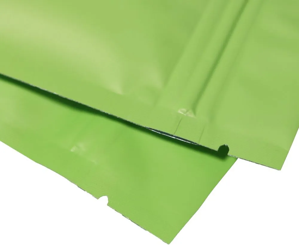 100 Double-Sided Matte Green Flat Mylar Ziplock Sample Food Safe Packaging Powdered Storage Bags (3oz, Matte Green)