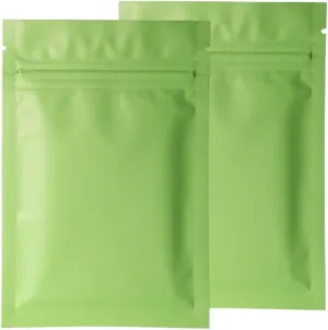 100 Double-Sided Matte Green Flat Mylar Ziplock Sample Food Safe Packaging Powdered Storage Bags (3oz, Matte Green)