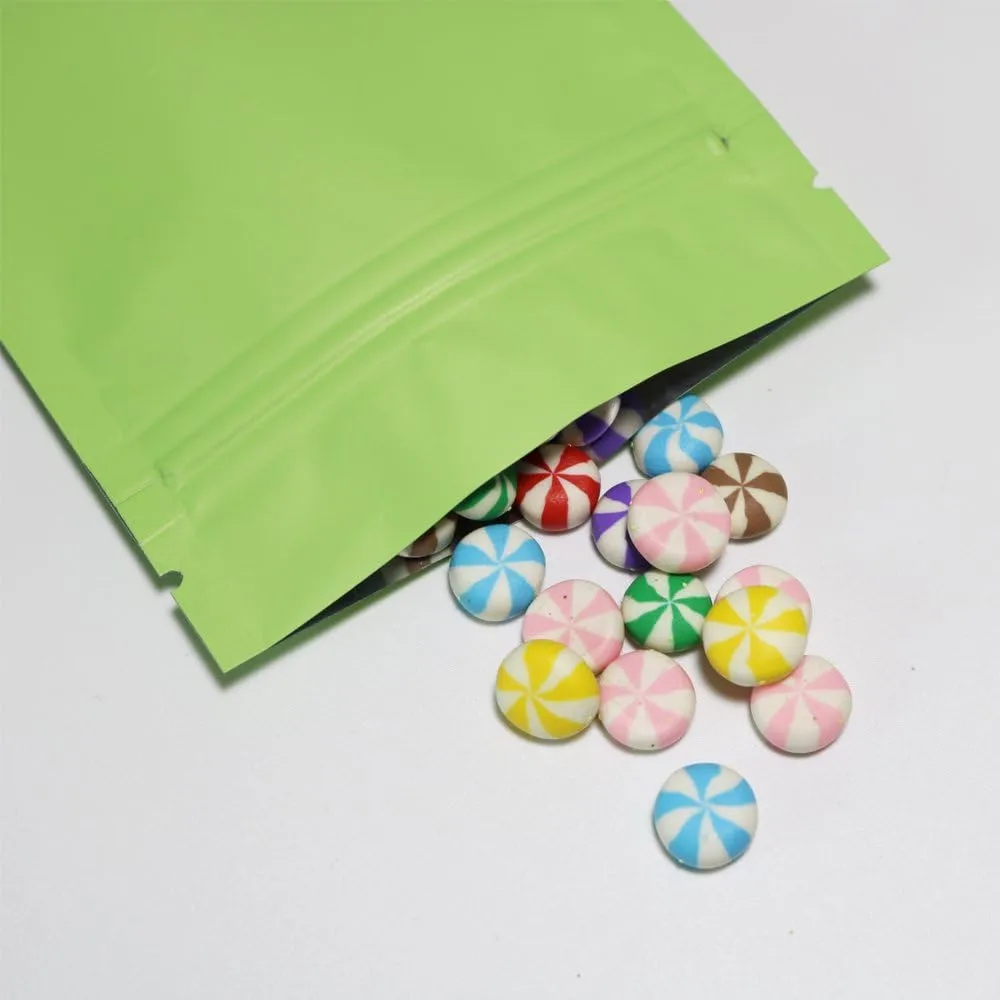 100 Double-Sided Matte Green Flat Mylar Ziplock Sample Food Safe Packaging Powdered Storage Bags (3oz, Matte Green)