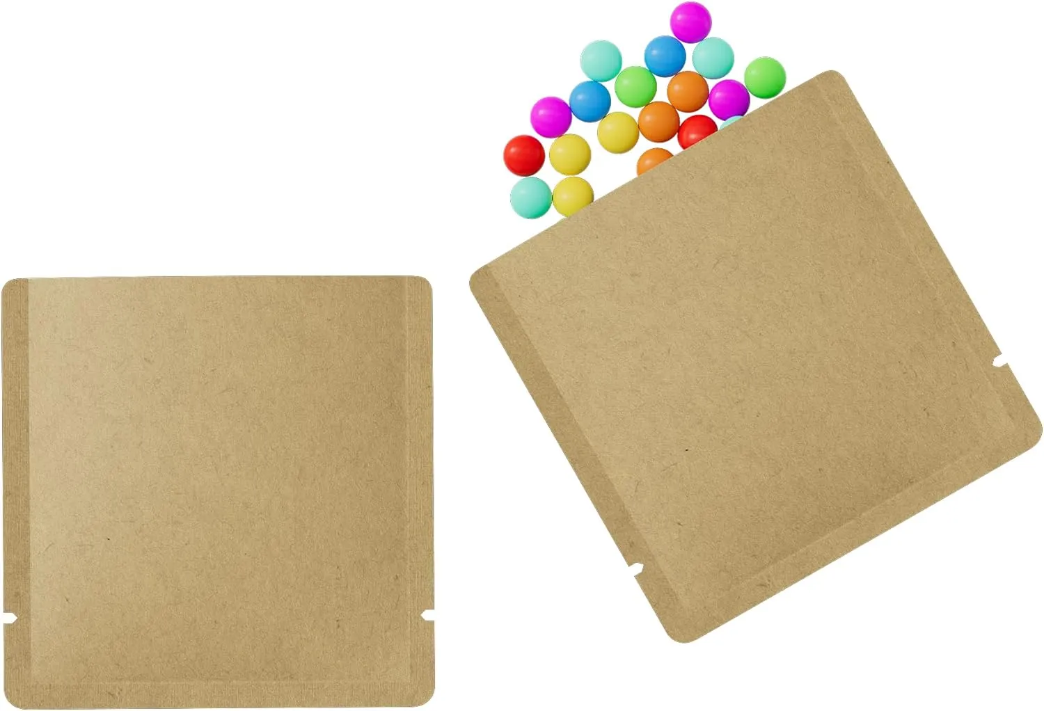 100 Kraft Paper Mylar Foil Flat Open Bottom Bags with Tear Notches for Sample Pack Travel Kit (Brown Kraft, 3.1 inches x 3.1 inches)