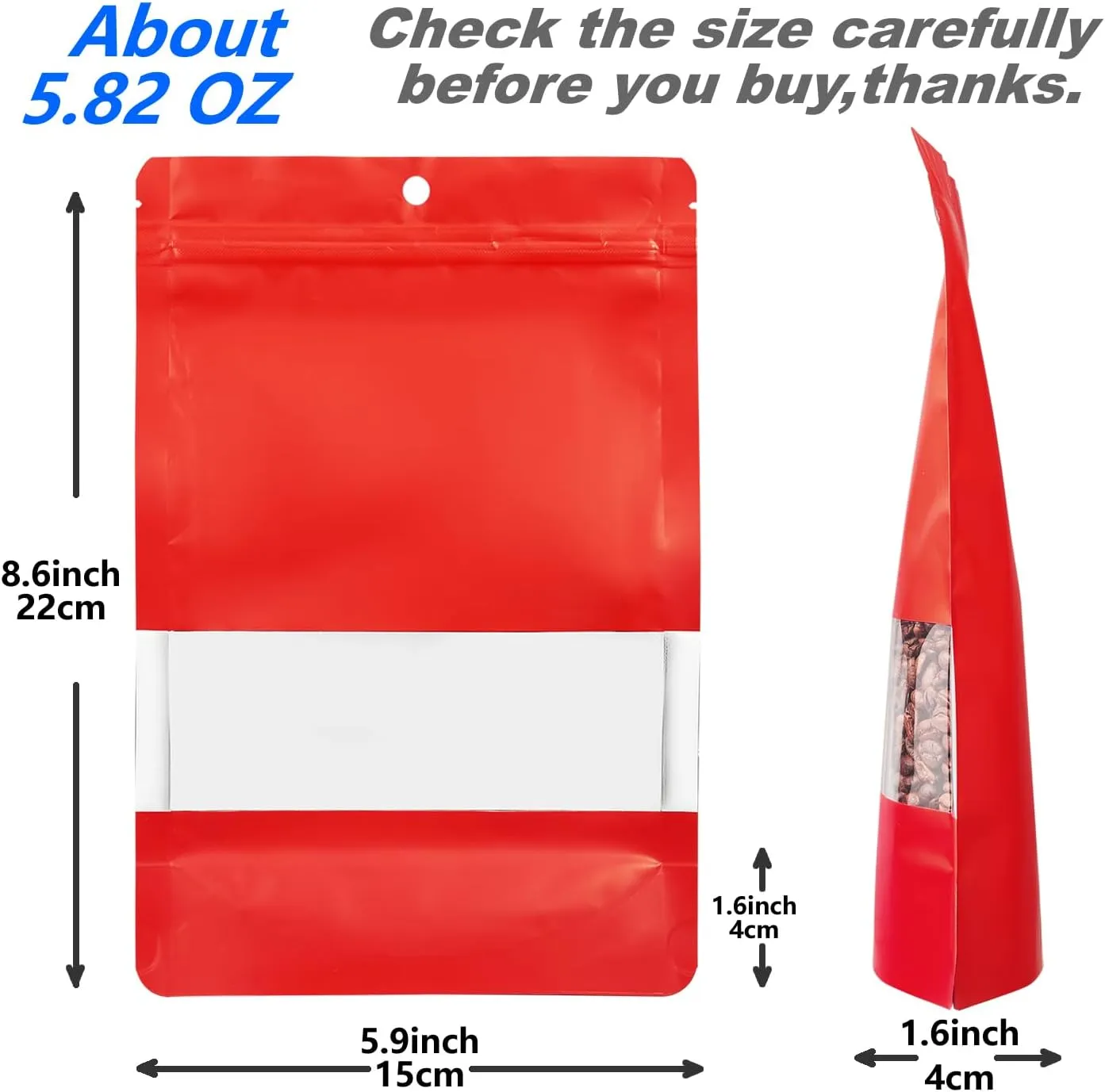 110 Pack Stand up Matte Metallic Ziplock Bags with Clear Front Window Heat-Sealable Resealable Solid Color Pouches for Food Storage Containers Organizer(Red,5.9 * 8.6 inch,Pack of 110)