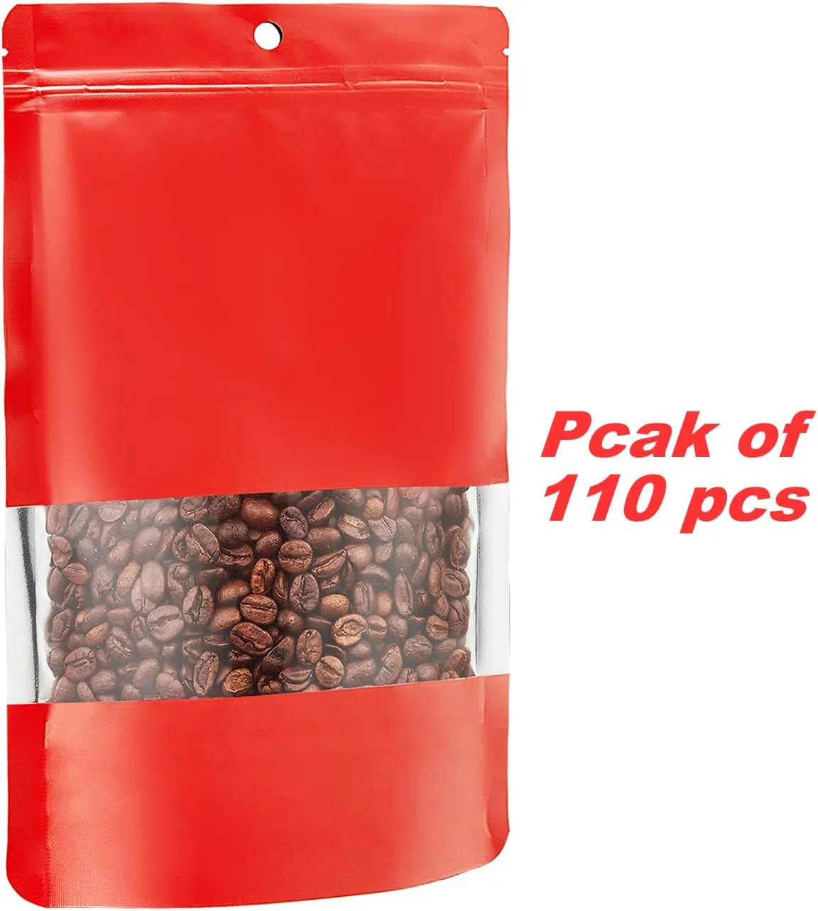 110 Pack Stand up Matte Metallic Ziplock Bags with Clear Front Window Heat-Sealable Resealable Solid Color Pouches for Food Storage Containers Organizer(Red,5.9 * 8.6 inch,Pack of 110)