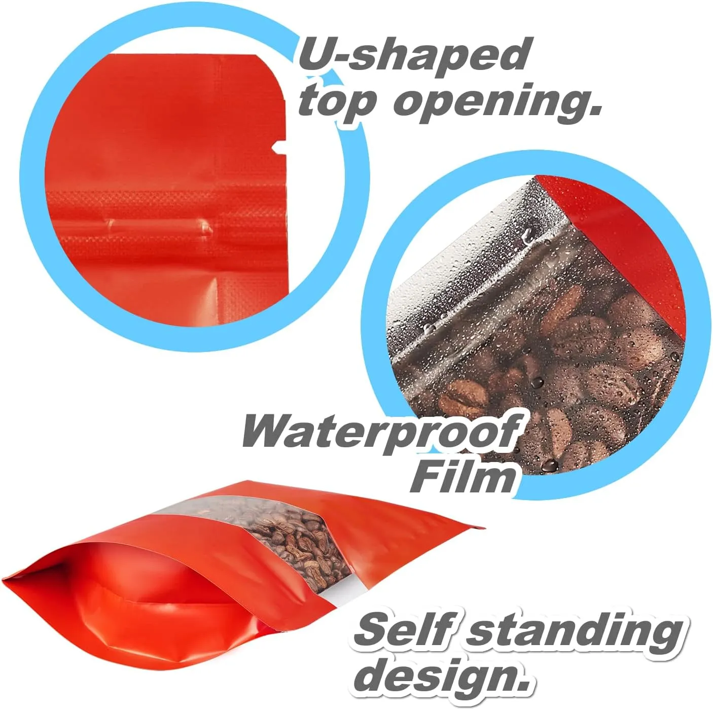 110 Pack Stand up Matte Metallic Ziplock Bags with Clear Front Window Heat-Sealable Resealable Solid Color Pouches for Food Storage Containers Organizer(Red,5.9 * 8.6 inch,Pack of 110)