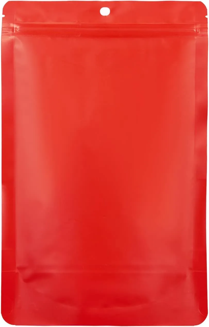 110 Pack Stand up Matte Metallic Ziplock Bags with Clear Front Window Heat-Sealable Resealable Solid Color Pouches for Food Storage Containers Organizer(Red,5.9 * 8.6 inch,Pack of 110)