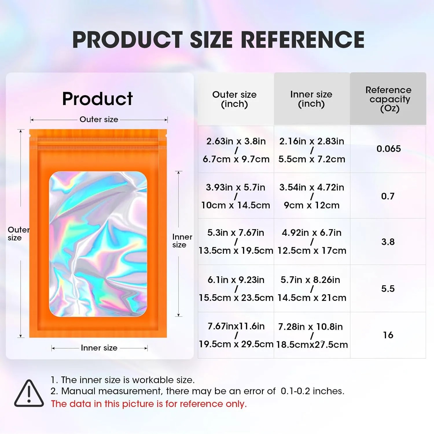 120PCS Smell Proof Mylar Bags,6.3"x9.5" Resealable Bag for Small Business,Holographic Packaging Bags with Clear Window,Foil Pouch Sample Snack Candy Jewelry Bag for Party Favors(Orange)
