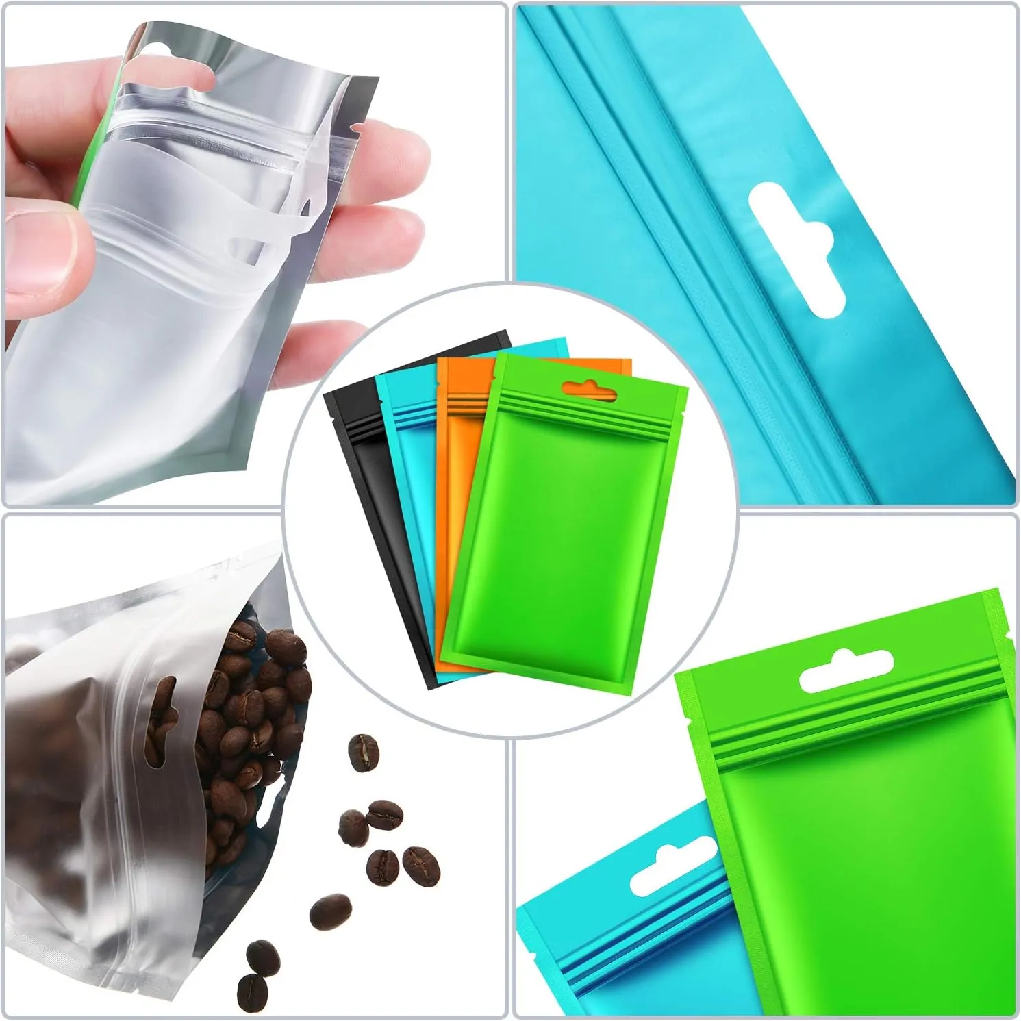 200 Pieces Film Resealable Bags Polyester Odor Proof Bags Aluminum Foil Food Storage Metallic Flat Zipper Sealable Pouch for Small Business Packaging Weed Candy Sample(9 x 15 cm,Multicolor)