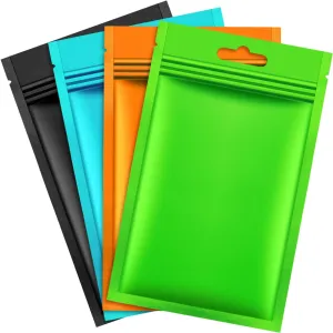 200 Pieces Film Resealable Bags Polyester Odor Proof Bags Aluminum Foil Food Storage Metallic Flat Zipper Sealable Pouch for Small Business Packaging Weed Candy Sample(9 x 15 cm,Multicolor)