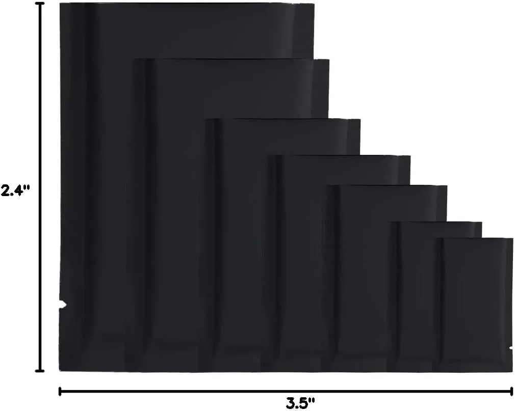 200PCS Double Sided Matte Black Mylar Foil Open Top Heat Seal Bags for Food Storage, Beauty/Travel Sample Pack (200, 2.4" x 3.5")