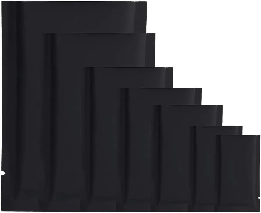 200PCS Double Sided Matte Black Mylar Foil Open Top Heat Seal Bags for Food Storage, Beauty/Travel Sample Pack (200, 2.4" x 3.5")
