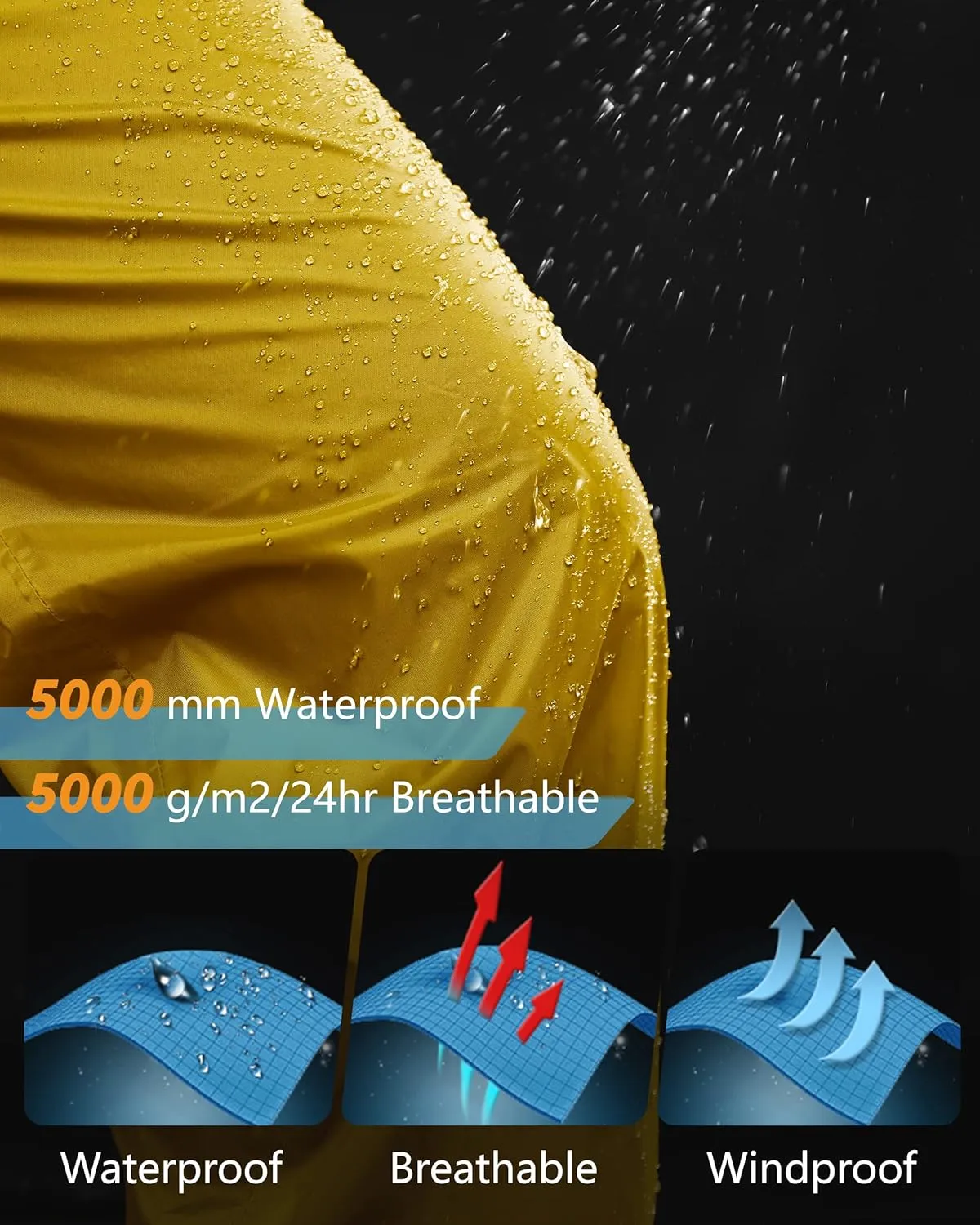 33,000ft Men's Rain Pants, Waterproof Rain Over Pants, Windproof Outdoor Pants for Hiking, Fishing