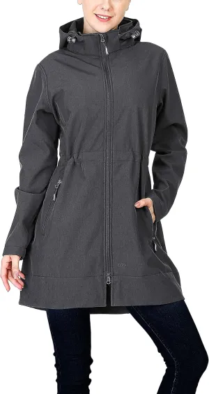 33,000ft Women's Waterproof Softshell Long Rain Jacket with Hood Fleece Lined Windproof Windbreaker