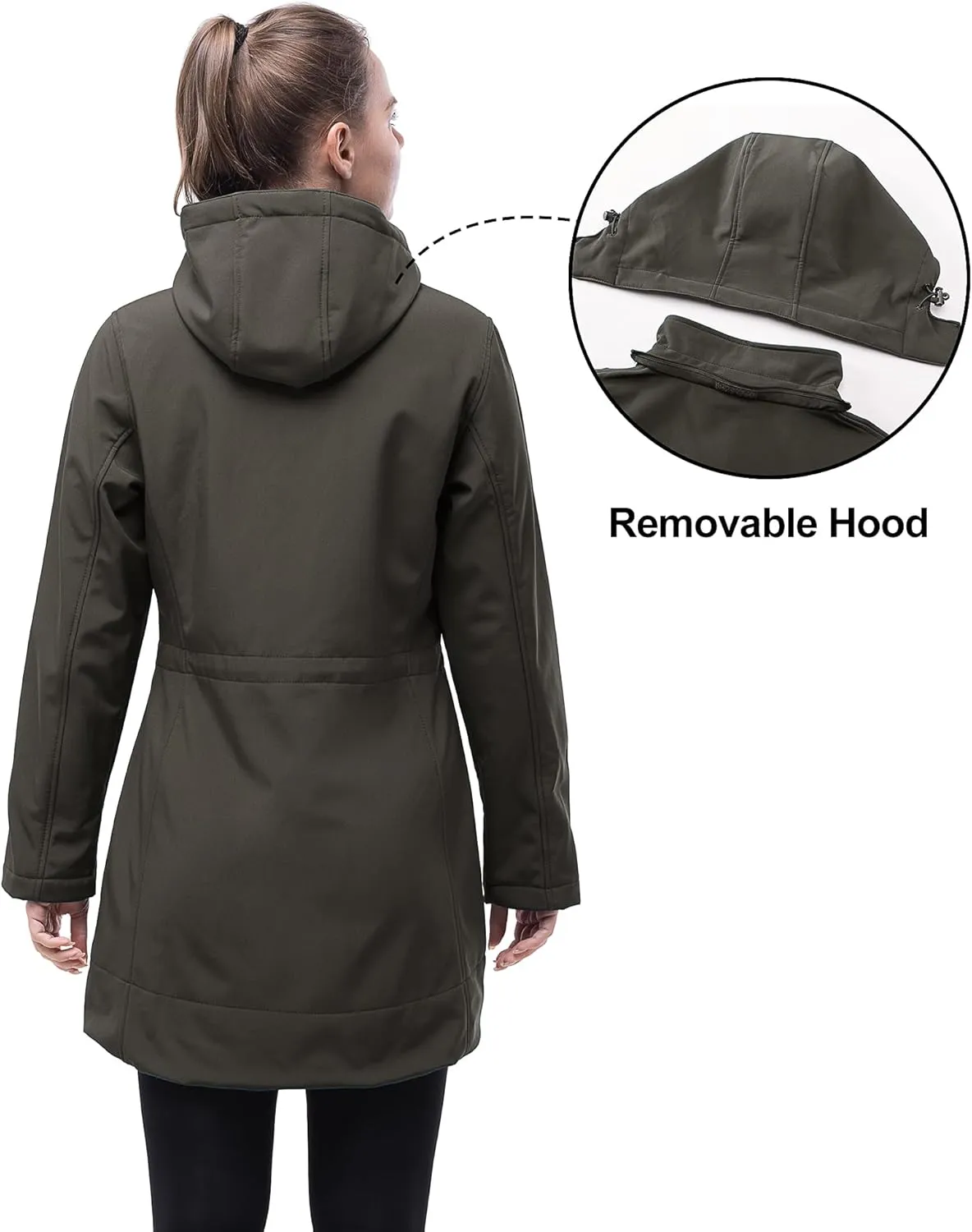 33,000ft Women's Waterproof Softshell Long Rain Jacket with Hood Fleece Lined Windproof Windbreaker