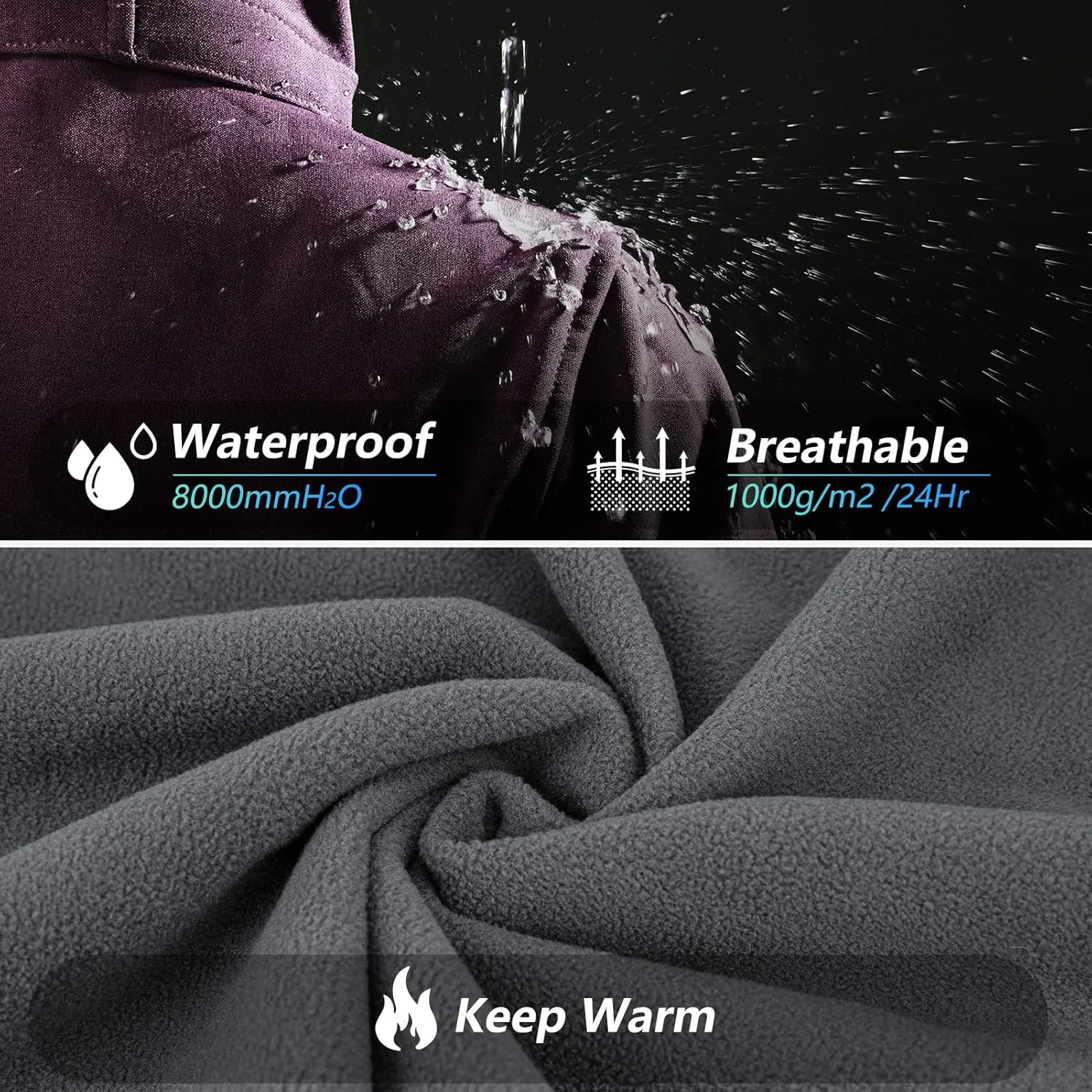 33,000ft Women's Waterproof Softshell Long Rain Jacket with Hood Fleece Lined Windproof Windbreaker