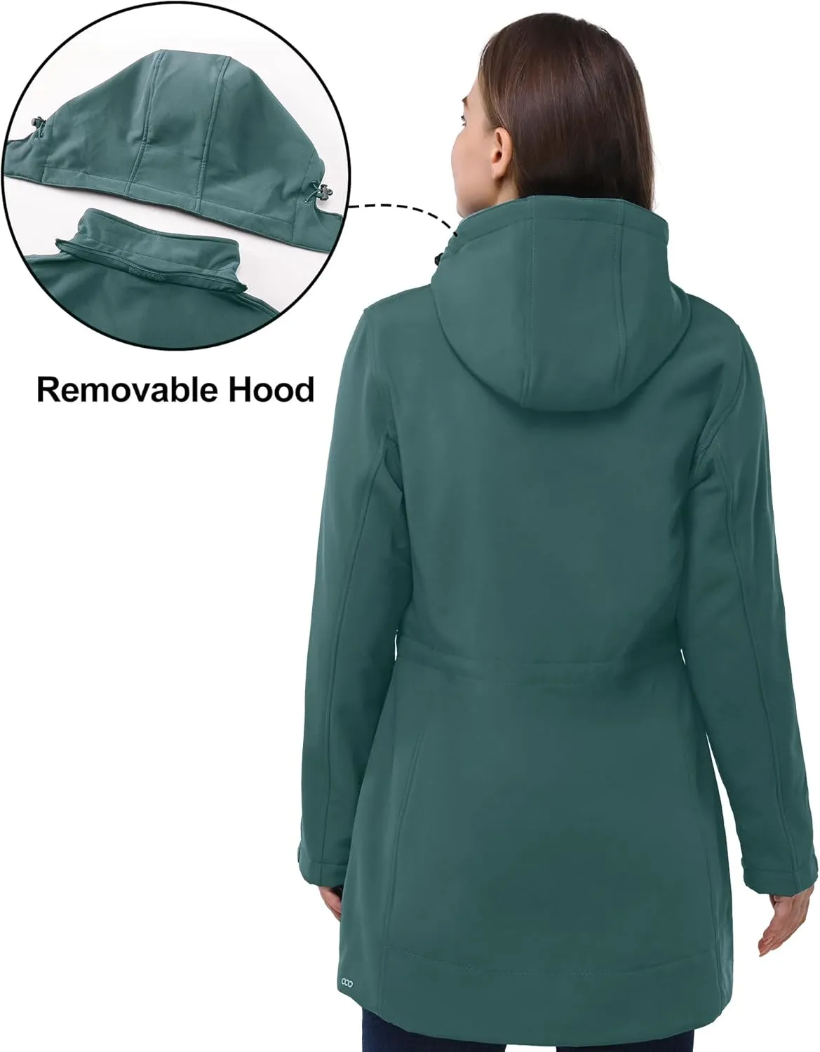 33,000ft Women's Waterproof Softshell Long Rain Jacket with Hood Fleece Lined Windproof Windbreaker