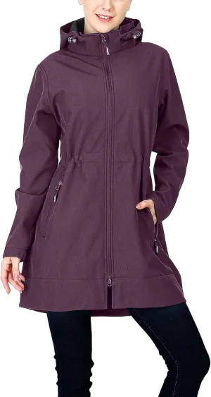 33,000ft Women's Waterproof Softshell Long Rain Jacket with Hood Fleece Lined Windproof Windbreaker