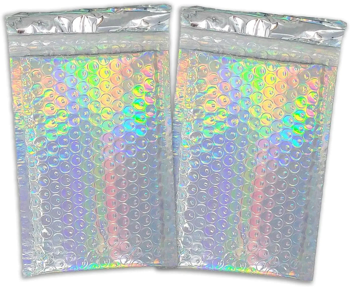 4X8 Holographic Bubble Mailers, Reflective Water Resistant Metallic Padded Shipping Mailing Envelope Bags W/Kissy Stickers (40)