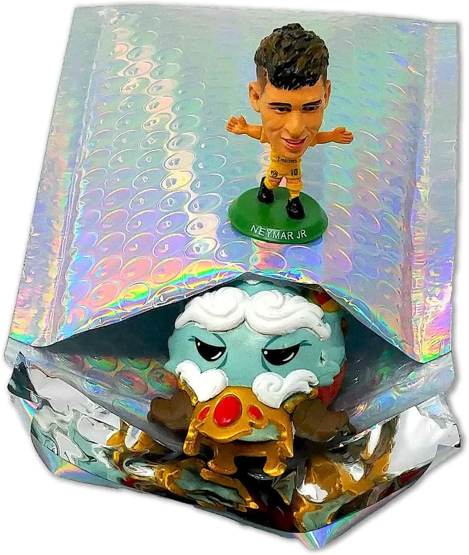 4X8 Holographic Bubble Mailers, Reflective Water Resistant Metallic Padded Shipping Mailing Envelope Bags W/Kissy Stickers (40)
