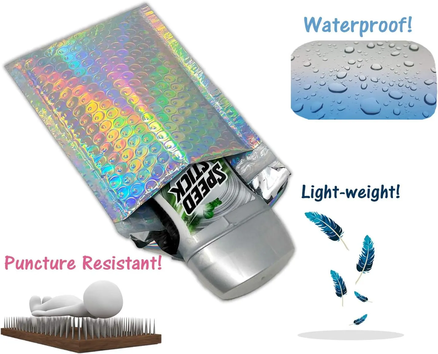 4X8 Holographic Bubble Mailers, Reflective Water Resistant Metallic Padded Shipping Mailing Envelope Bags W/Kissy Stickers (40)