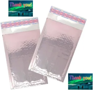 4x8 Teal, Silver Rose Gold, Gold Metallic Padded Bubble Mailers, Shipping Envelopes Shiny Vibrant Self Sealing Mail Bags, 4 x 7 Internal usable Space W/Aurora Stickers (Rose Gold, 70)