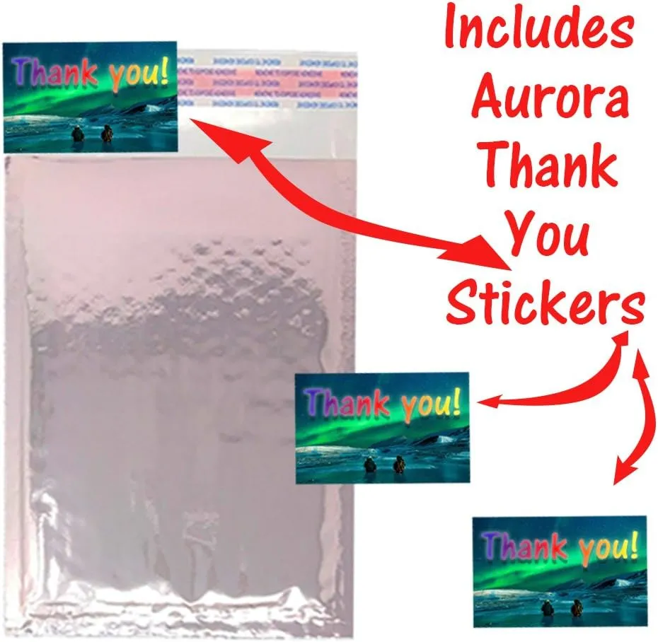 4x8 Teal, Silver Rose Gold, Gold Metallic Padded Bubble Mailers, Shipping Envelopes Shiny Vibrant Self Sealing Mail Bags, 4 x 7 Internal usable Space W/Aurora Stickers (Rose Gold, 70)