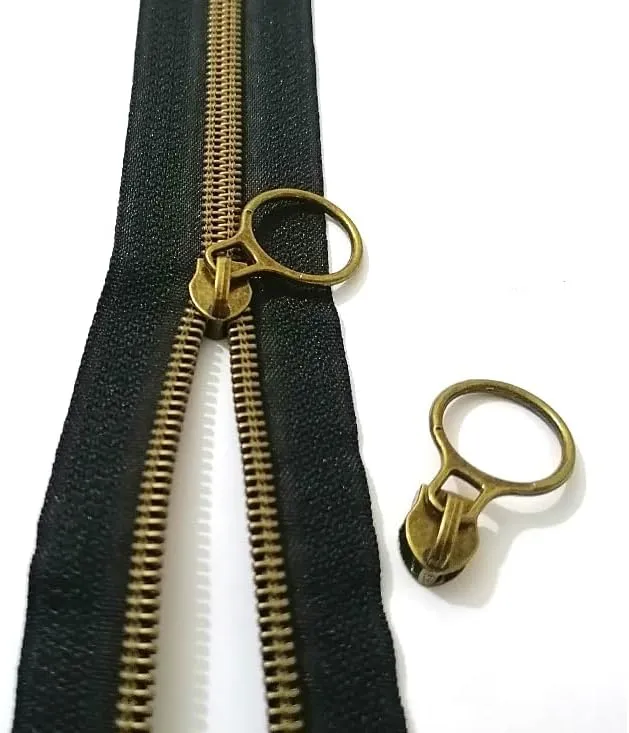 #5 Antique Brass Metallic Nylon Coil Zippers by The Yard Bulk Black Tape 10 Yards with 20pcs Sliders for DIY Sewing Tailor Craft Bag (Anti-Brass Black)