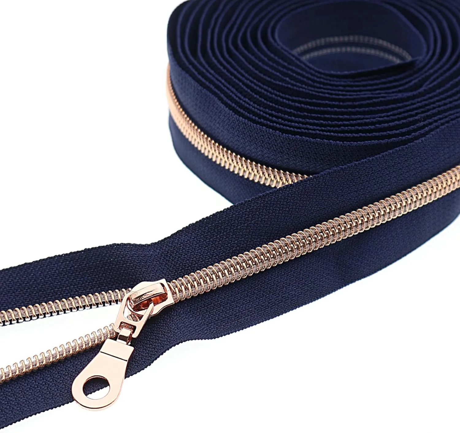 #5 Metallic Nylon Coil Zippers by The Yard, Bulk Zipper Tape 10 Yards with 25Pcs Pulls for DIY, Sewing, Craft, Bags YIGUANXIN