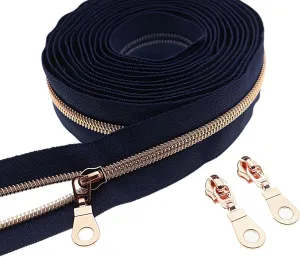 #5 Metallic Nylon Coil Zippers by The Yard, Bulk Zipper Tape 10 Yards with 25Pcs Pulls for DIY, Sewing, Craft, Bags YIGUANXIN