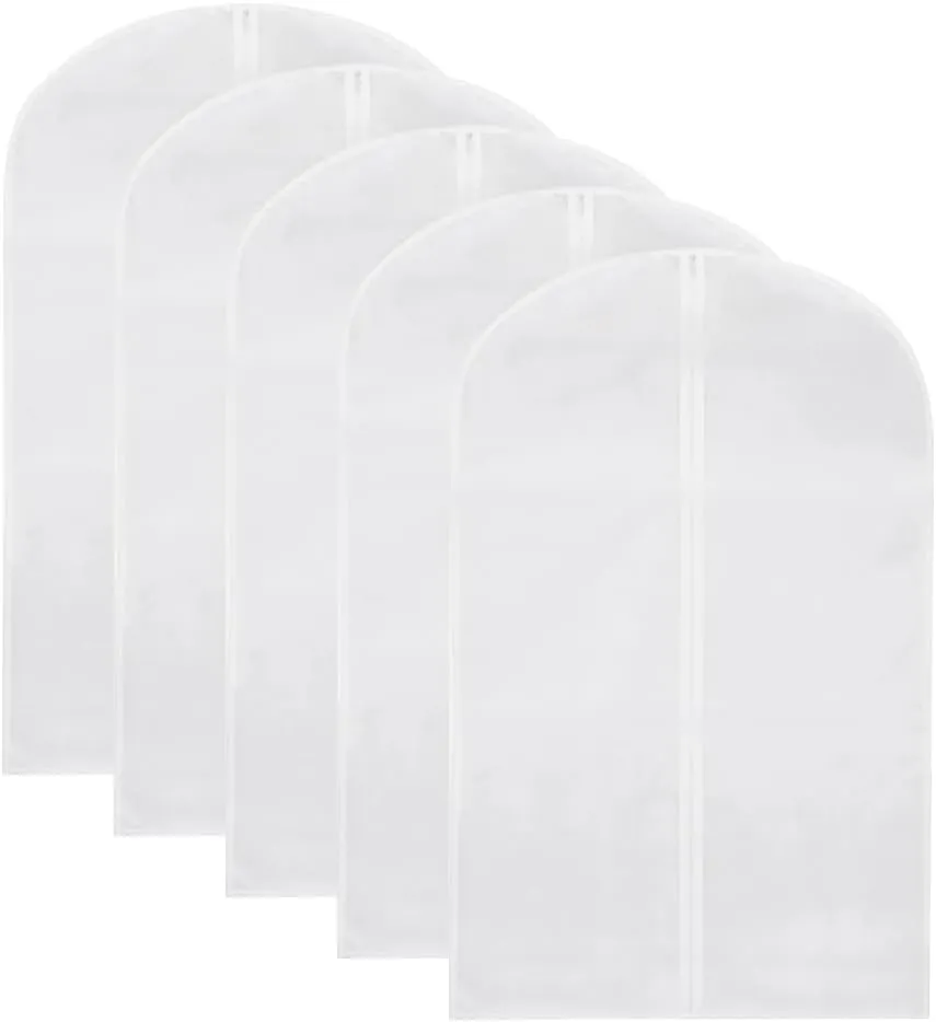 5 Pcs Clear Zipped Clothes Covers Waterproof Suit Bags Zip Lock Garment Bags Moth Proof Coat Bags Translucent Dress Covers Breathable Suit Protectors Clothes Storage Bags 60 x 100cm