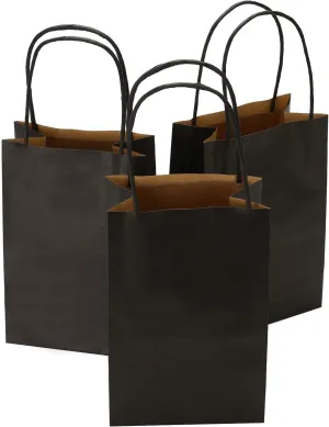 50 Pcs Gift Bags Small 5.25x3.25x8’’ Black Paper Bags With Handles Recycled Kraft Bag For Shopping, Business, Birthday, Party, Wedding, Retail, Easter, Mother's Day, Graduation
