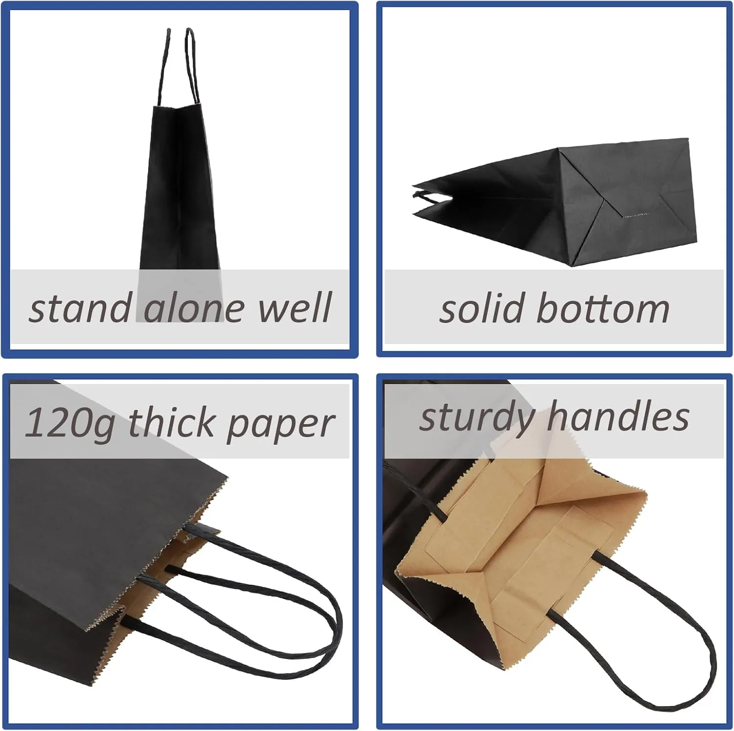 50 Pcs Gift Bags Small 5.25x3.25x8’’ Black Paper Bags With Handles Recycled Kraft Bag For Shopping, Business, Birthday, Party, Wedding, Retail, Easter, Mother's Day, Graduation