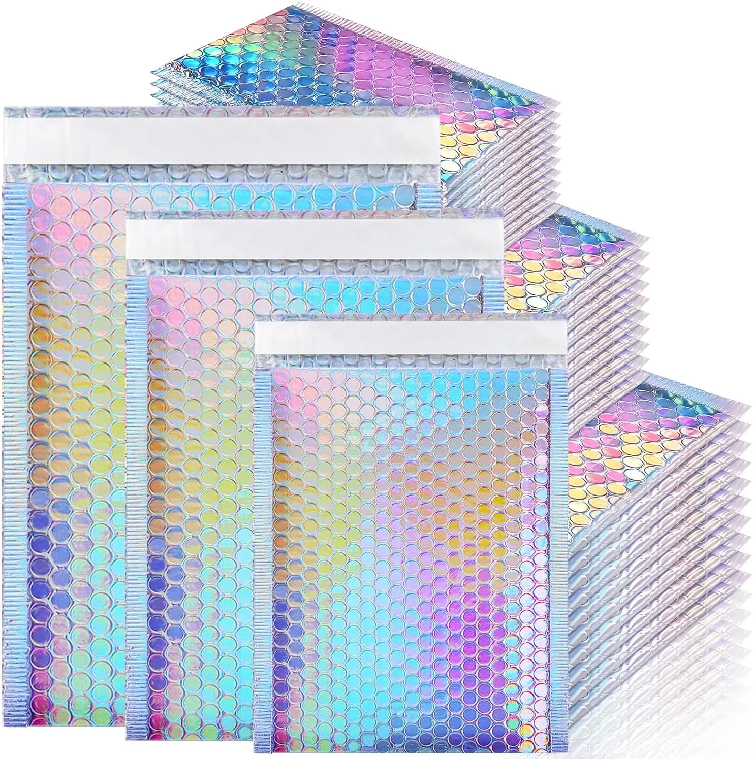 50 Pcs Holographic Bubble Mailers,Metallic Bubble Mailers,Waterproof Poly Padded Envelopes,Self Sealing Cushion Envelopes,Foil Glitter Glamour Shipping Bags for Mailing,Shipping,Packing,Small Business