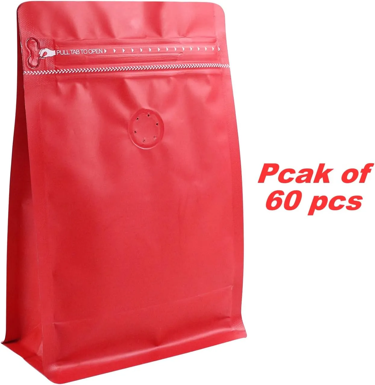 60 Pack High Barrier Stand-Up Coffee Bean Bags with Vented Valve, Matte Metallic Ziplock, Heat-Sealable and Resealable Solid Color Pouches for Food Storage (5.1 * 8 inch,1/2 lb,Red)