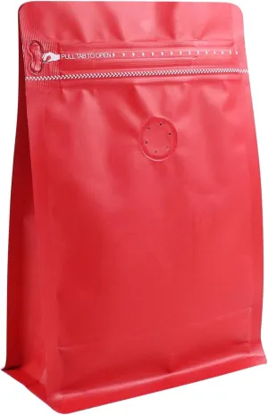 60 Pack High Barrier Stand-Up Coffee Bean Bags with Vented Valve, Matte Metallic Ziplock, Heat-Sealable and Resealable Solid Color Pouches for Food Storage (5.1 * 8 inch,1/2 lb,Red)