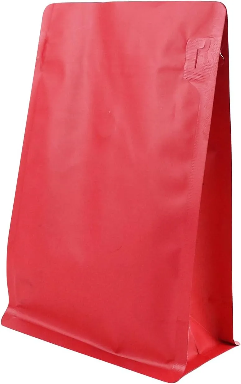 60 Pack High Barrier Stand-Up Coffee Bean Bags with Vented Valve, Matte Metallic Ziplock, Heat-Sealable and Resealable Solid Color Pouches for Food Storage (5.1 * 8 inch,1/2 lb,Red)
