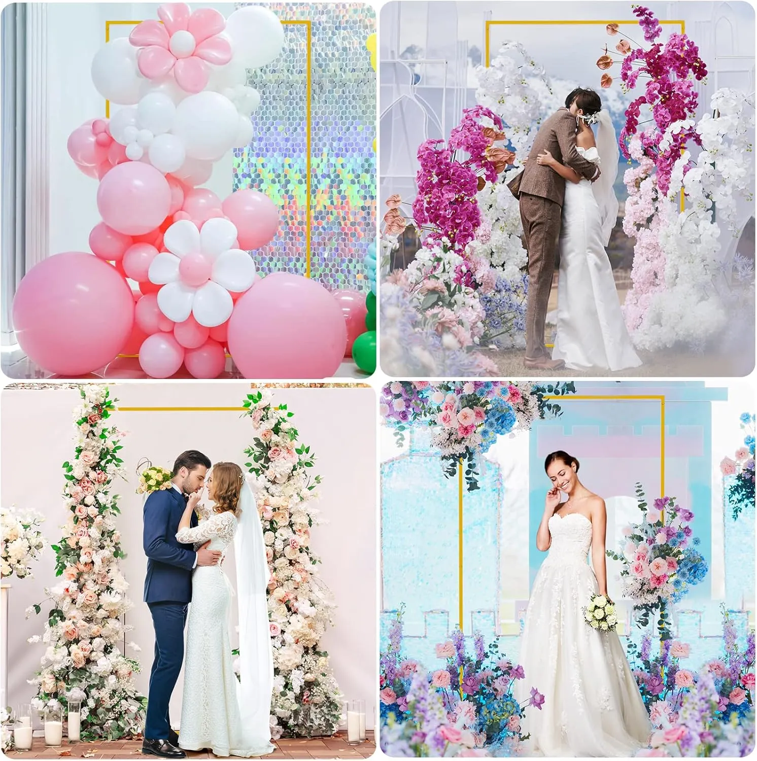 6.6FT x 3.3FT Gold Wedding Arches for Ceremony Rectangular Metal Balloon Arch Stand Kit Garden Floral Square Arch Frame Background for Anniversary Birthday Party Bridal Shower Decoration Home Decor