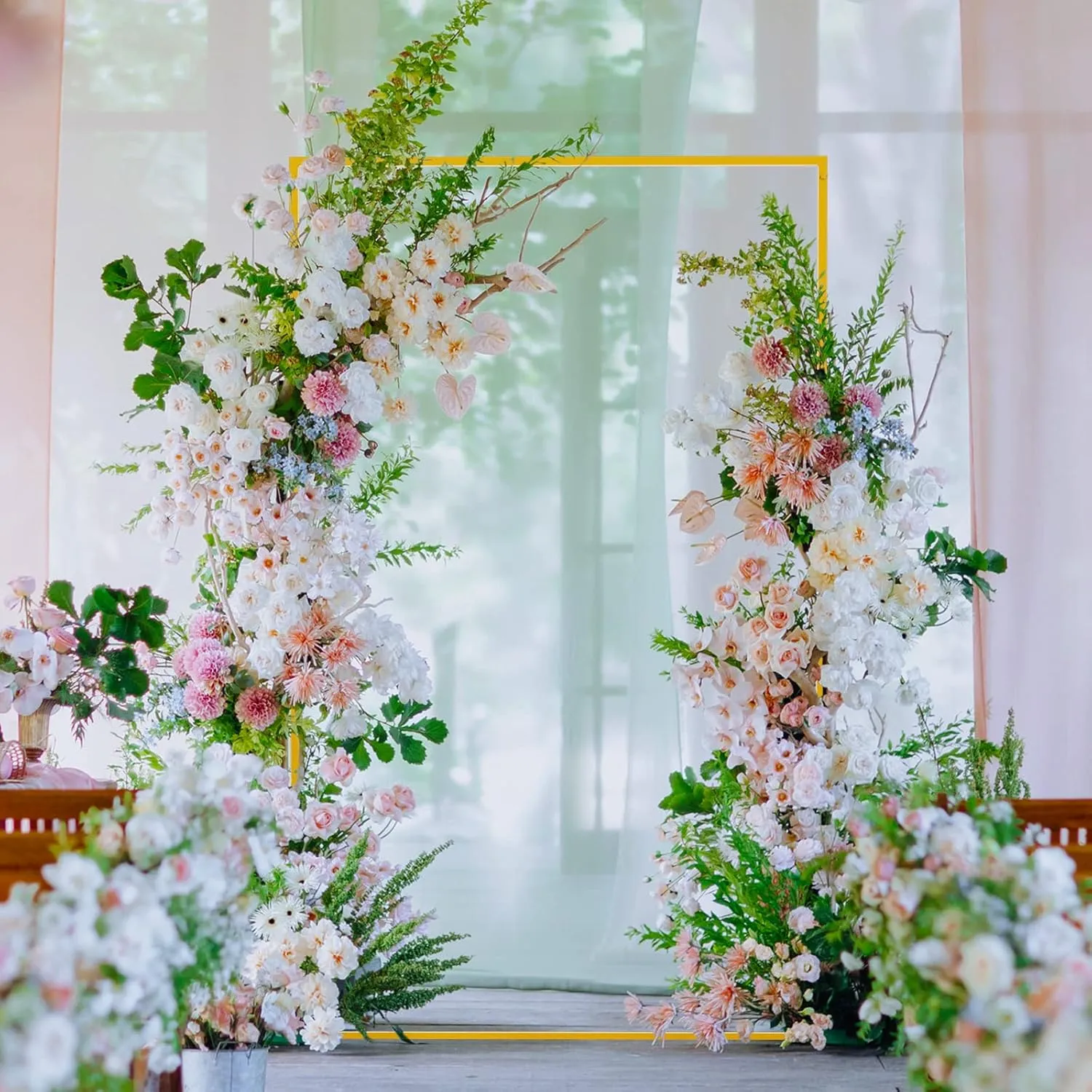 6.6FT x 3.3FT Gold Wedding Arches for Ceremony Rectangular Metal Balloon Arch Stand Kit Garden Floral Square Arch Frame Background for Anniversary Birthday Party Bridal Shower Decoration Home Decor