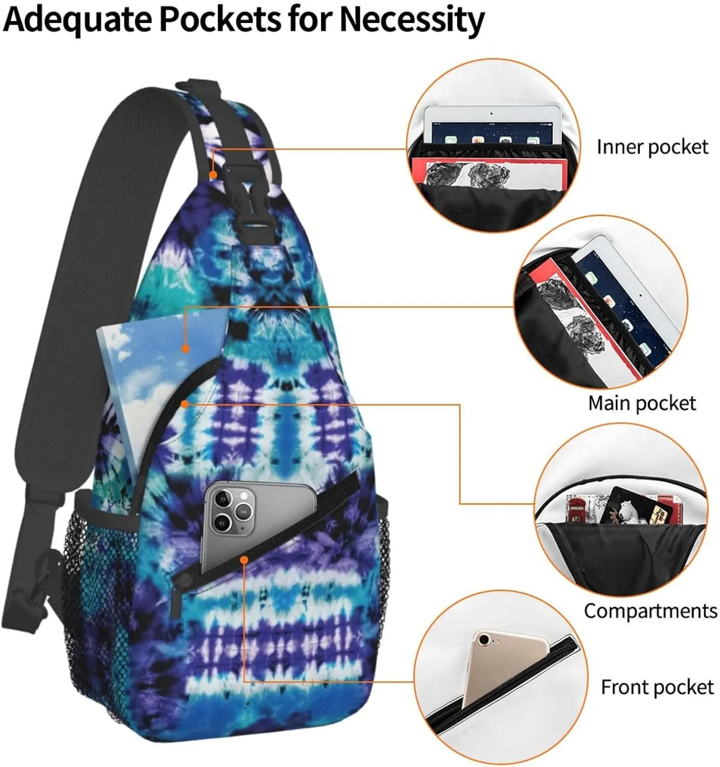 Abstract Rainbow Tie Dye Pattern Chest Bags Crossbody Sling Bag Shoulder Bag Travel Hiking Daypack For Men Women