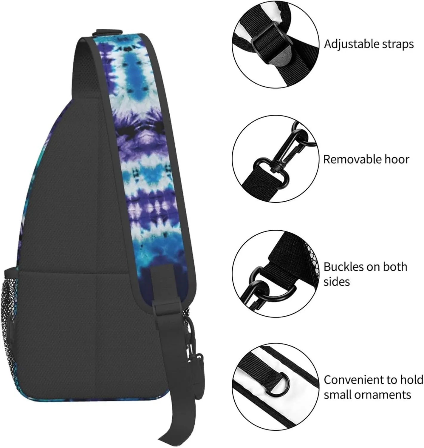 Abstract Rainbow Tie Dye Pattern Chest Bags Crossbody Sling Bag Shoulder Bag Travel Hiking Daypack For Men Women