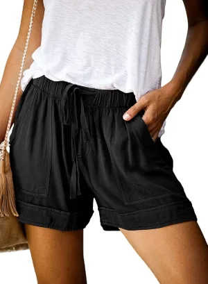 Acelitt Women Comfy Drawstring Casual Elastic Waist Pocketed Shorts,S-3XL
