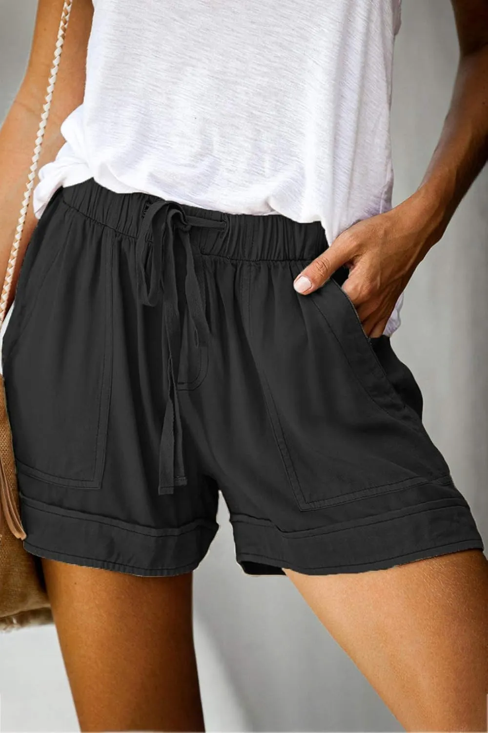 Acelitt Women Comfy Drawstring Casual Elastic Waist Pocketed Shorts,S-3XL