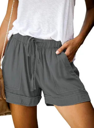Acelitt Women Comfy Drawstring Casual Elastic Waist Pocketed Shorts,S-3XL