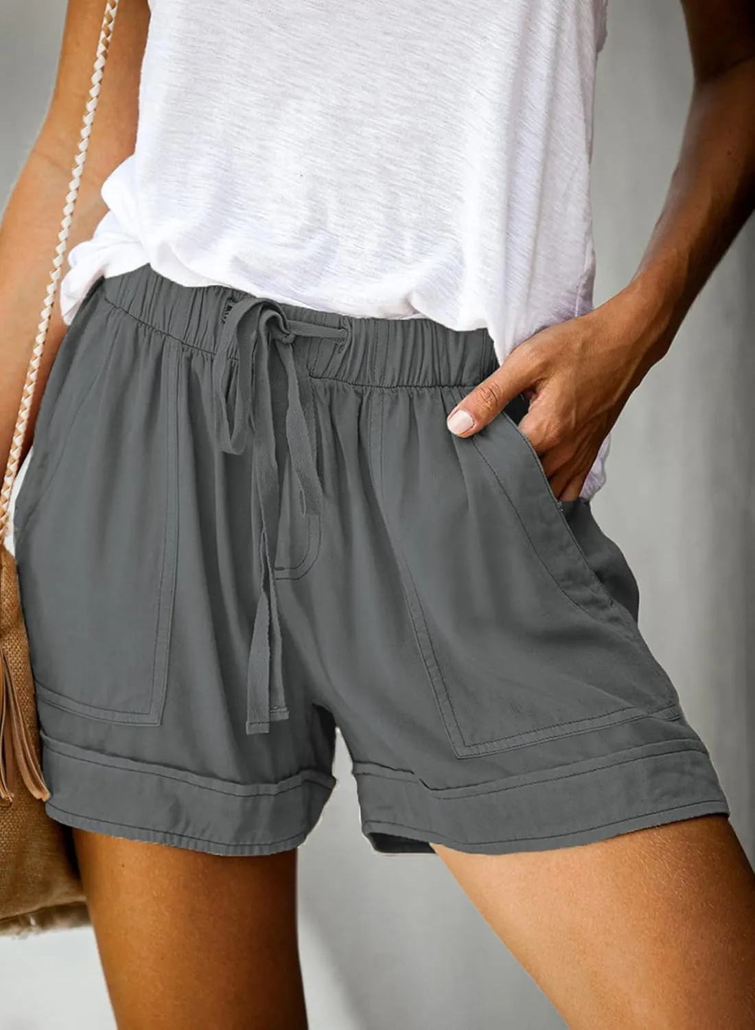 Acelitt Women Comfy Drawstring Casual Elastic Waist Pocketed Shorts,S-3XL