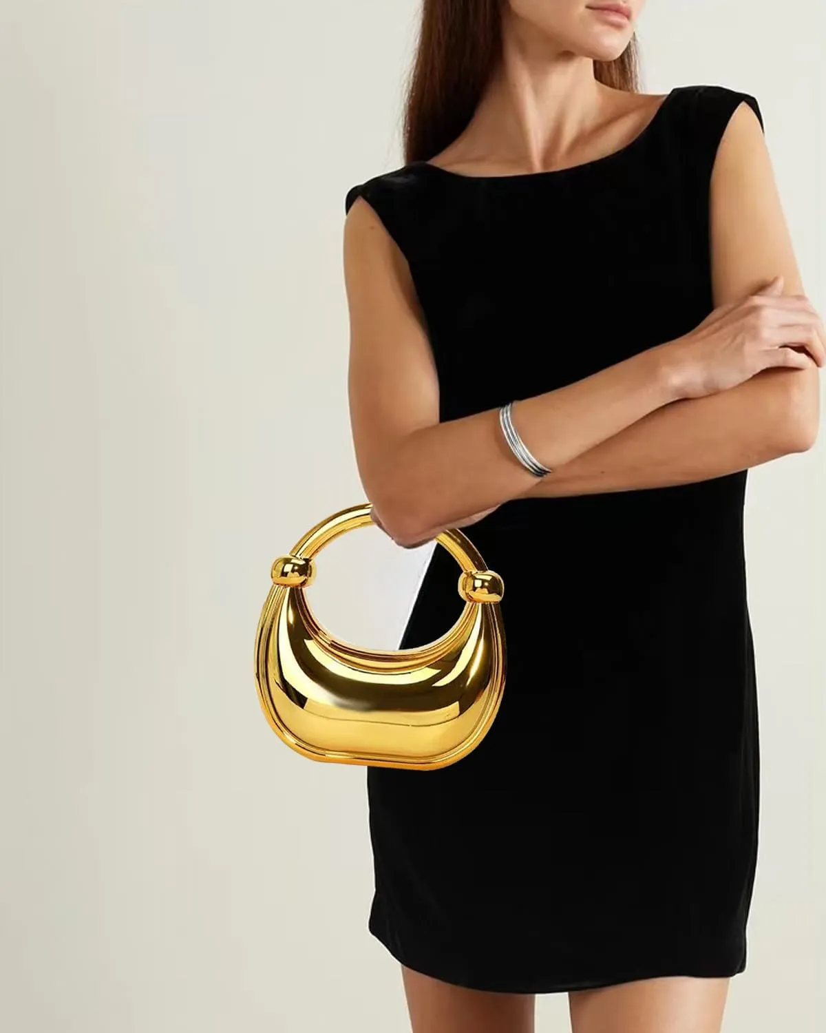 Acrylic Evening Clutch Purse for Women, Metallic Purse Evening Handbags Moon Hobo Bag, Gold Purse for Wedding Party Prom