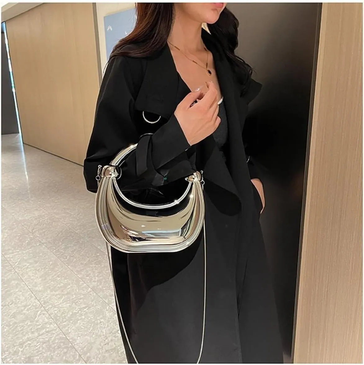 Acrylic Evening Clutch Purse Top-handle Moon Hobo Bag, Elegant Marble Handbag for Wedding Cocktail Party