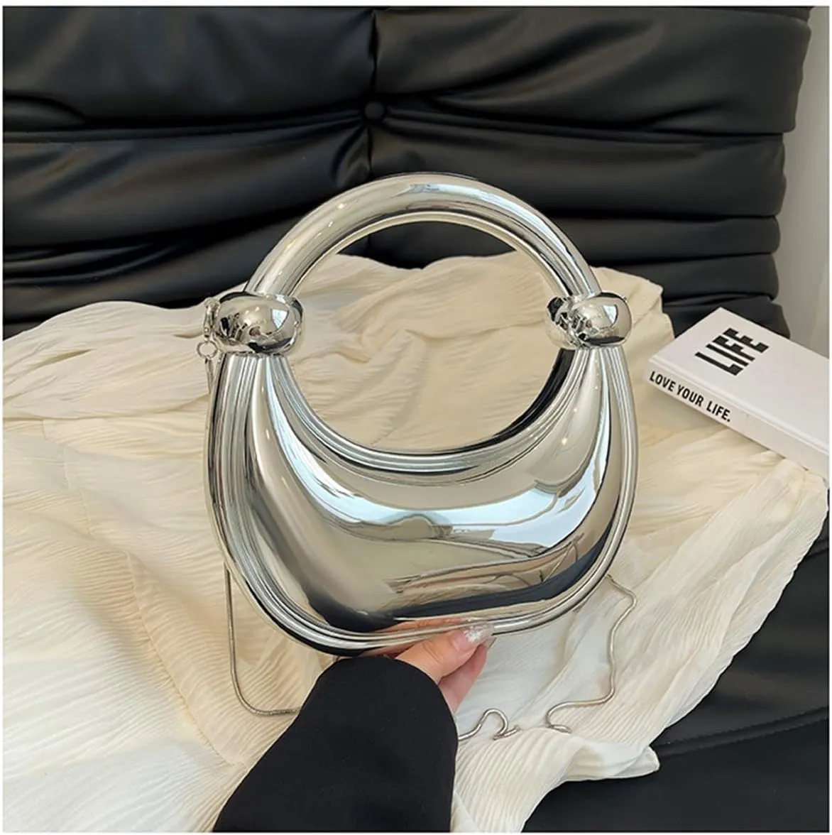 Acrylic Evening Clutch Purse Top-handle Moon Hobo Bag, Elegant Marble Handbag for Wedding Cocktail Party