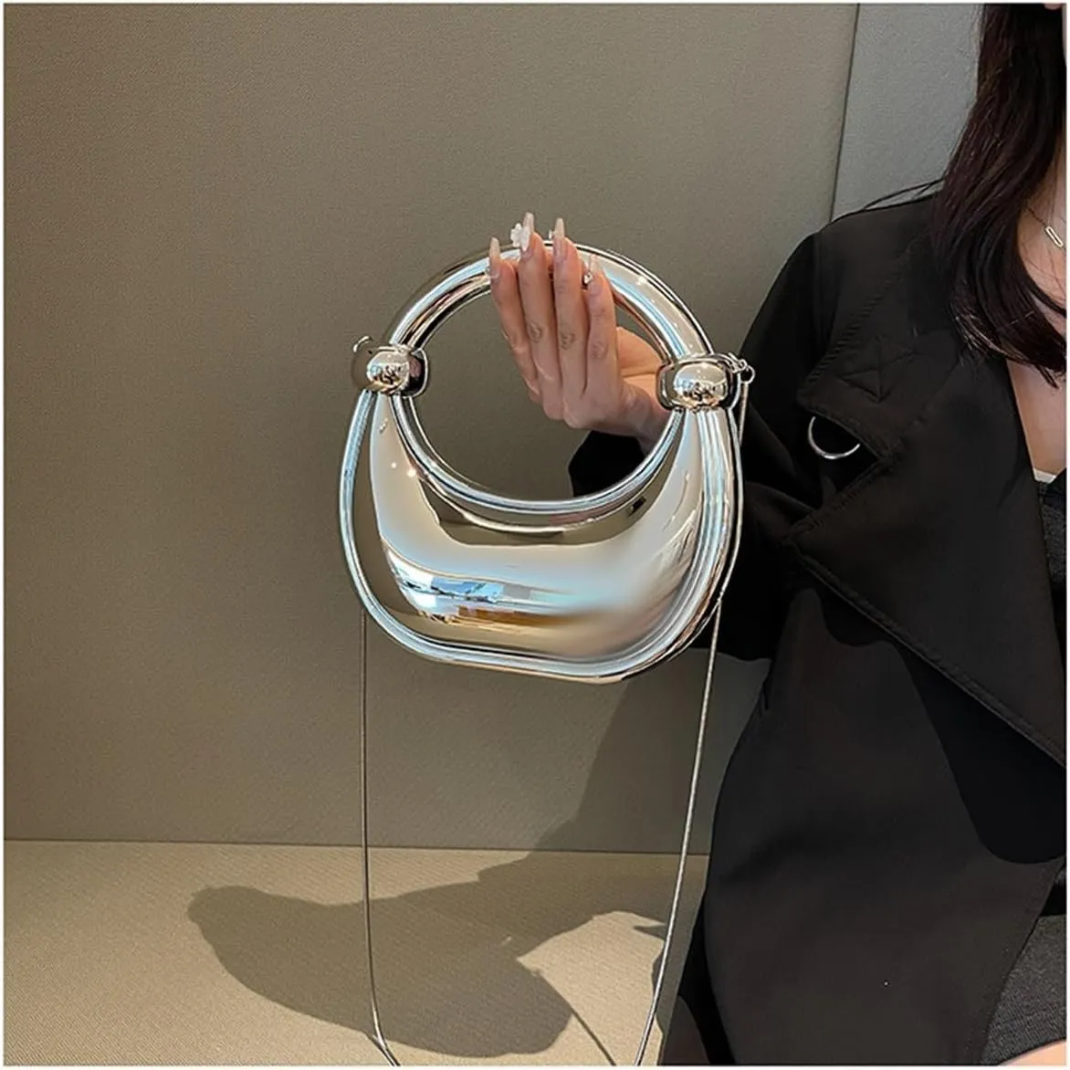 Acrylic Evening Clutch Purse Top-handle Moon Hobo Bag, Elegant Marble Handbag for Wedding Cocktail Party